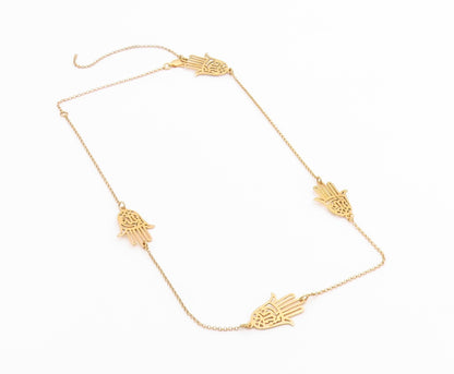 925 Sterling Silver Vintage Necklace Gold Plated Hamsa Hand Cutout Chain  NE4895