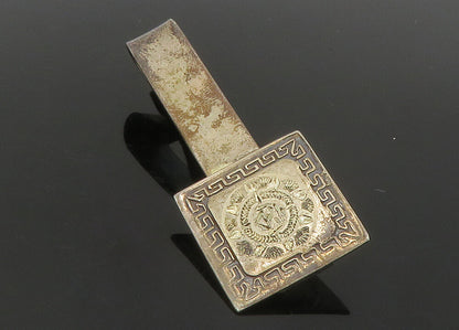 MEXICO 925 Sterling Silver  Vintage Mayan Aztec Sun Calendar Tie Clip  TR1950