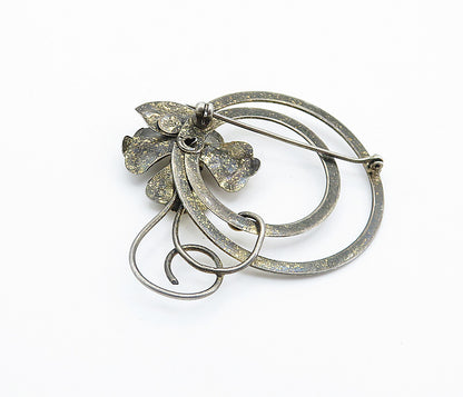 925 Sterling Silver  Vintage Amethyst Dark Tone Flower Brooch Pin  BP2791