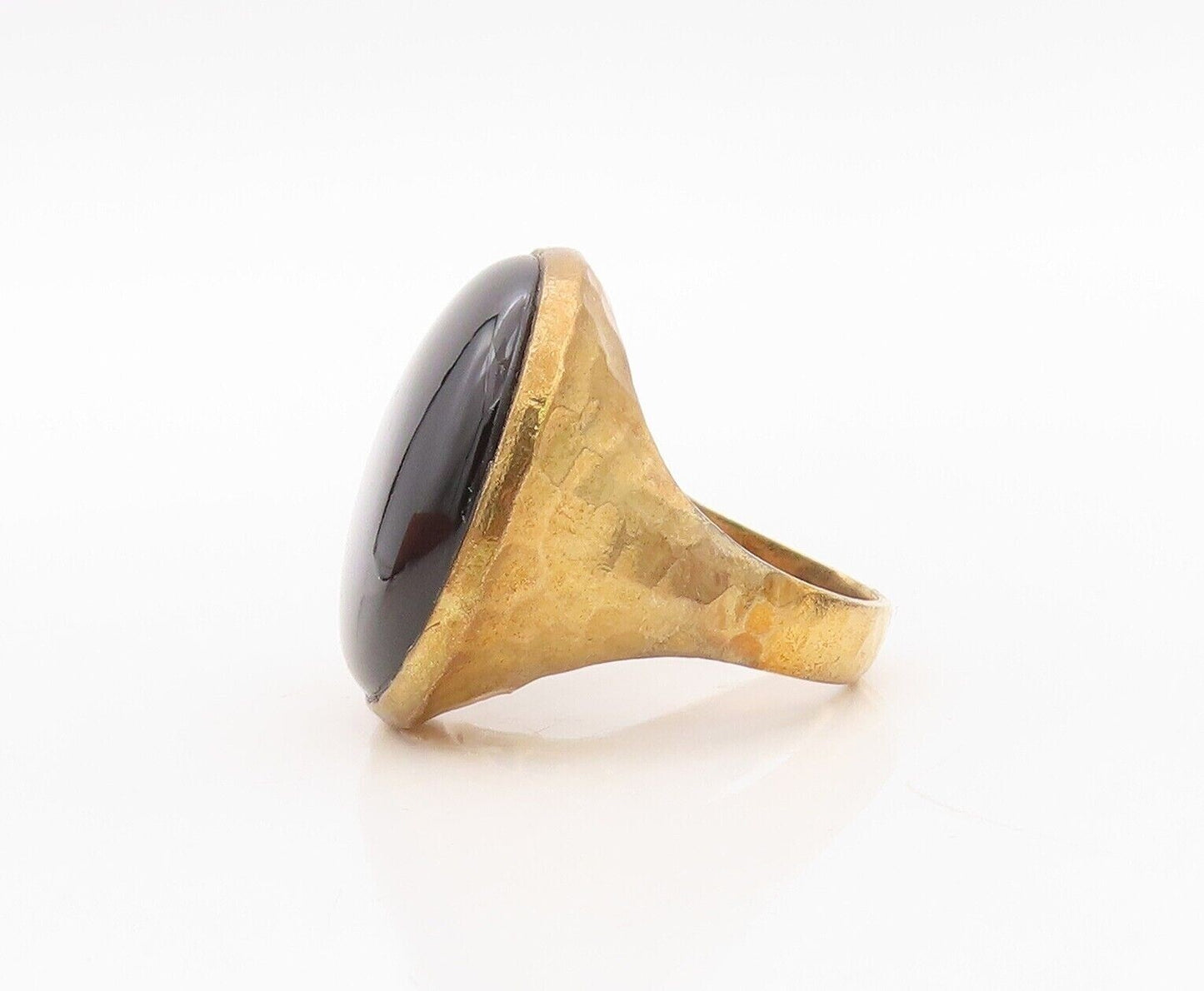 925 Sterling Silver Vintage Ring Gold Plated Large Round Onyx  Sz 8.5  RG30246