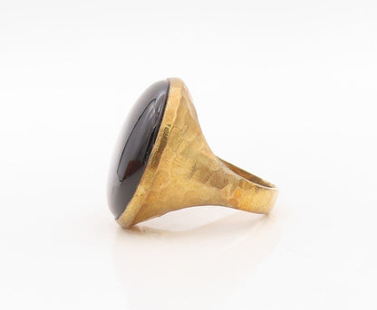 925 Sterling Silver Vintage Ring Gold Plated Large Round Onyx  Sz 8.5  RG30246