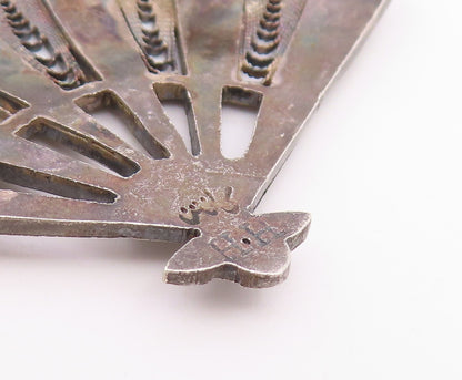 MIDDLE EAST 925 Sterling Silver  Vintage Hand Fan Motif Brooch Pin  BP4910