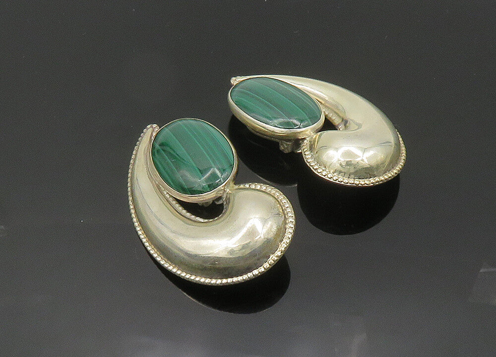 TULLA BOOTH 925 Silver  Vintage Malachite Shiny Non Pierce Earrings  EG10036