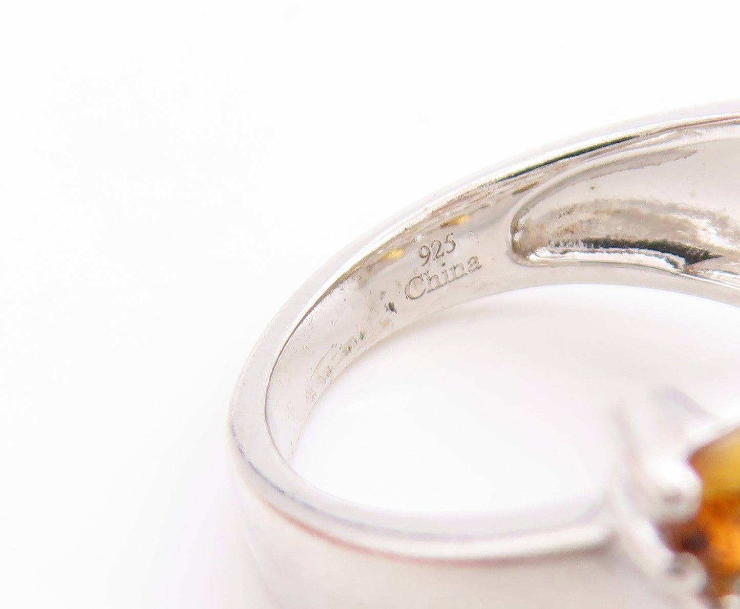 925 Sterling Silver Vintage Ring Citrine & CZ Statement Pave Band  Sz 6  RG33729