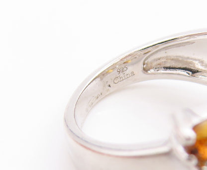 925 Sterling Silver Vintage Ring Citrine & CZ Statement Pave Band  Sz 6  RG33729