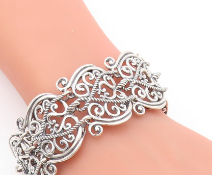 925 Sterling Silver Vintage Bracelet CAROLYN POLLACK Swirly Design Cut  BT11098