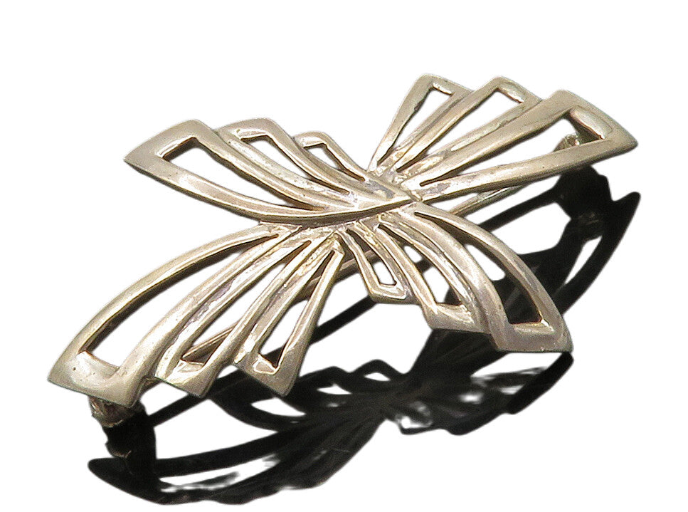 925 Sterling Silver  Vintage Shiny Open Ribbon Bow Design Brooch Pin  BP5204