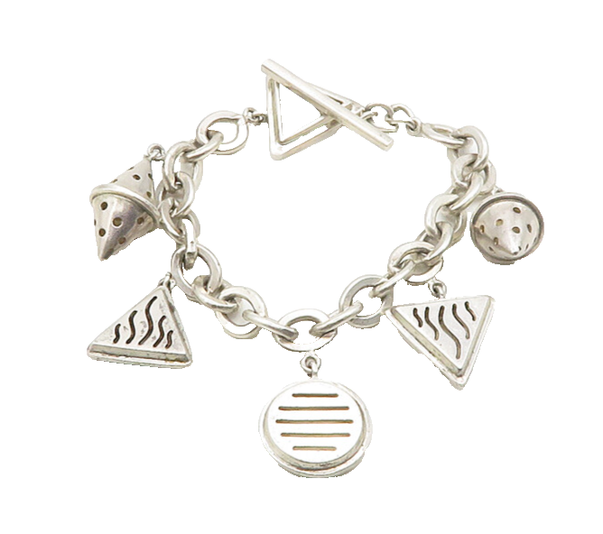 NR 925 Sterling Silver Vintage Shiny Multi Shape Charm Bracelet BT7542