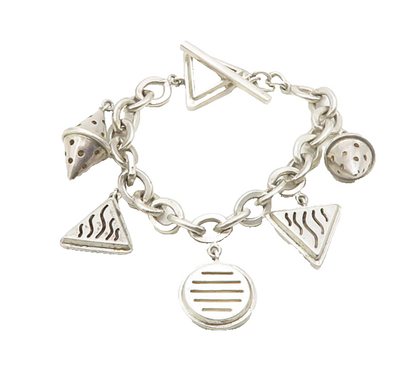 NR 925 Sterling Silver Vintage Shiny Multi Shape Charm Bracelet BT7542