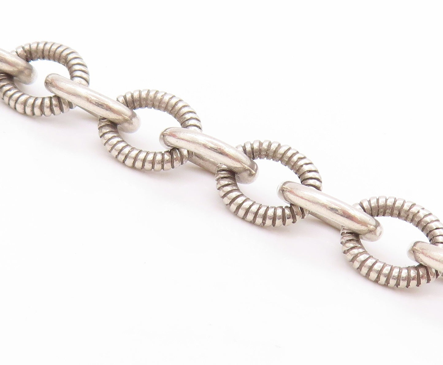 925 Sterling Silver Vintage Bracelet Roped Rings Dangling Diamonds Heart BT11250