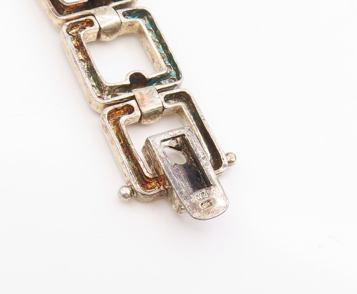 925 Sterling Silver Vintage Bracelet CZ Hollow Geometric Square Link  BT11698