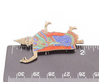 925 Sterling Silver Vintage Brooch Pin SIAM Enameled Girl Folk Dancing  BP10697