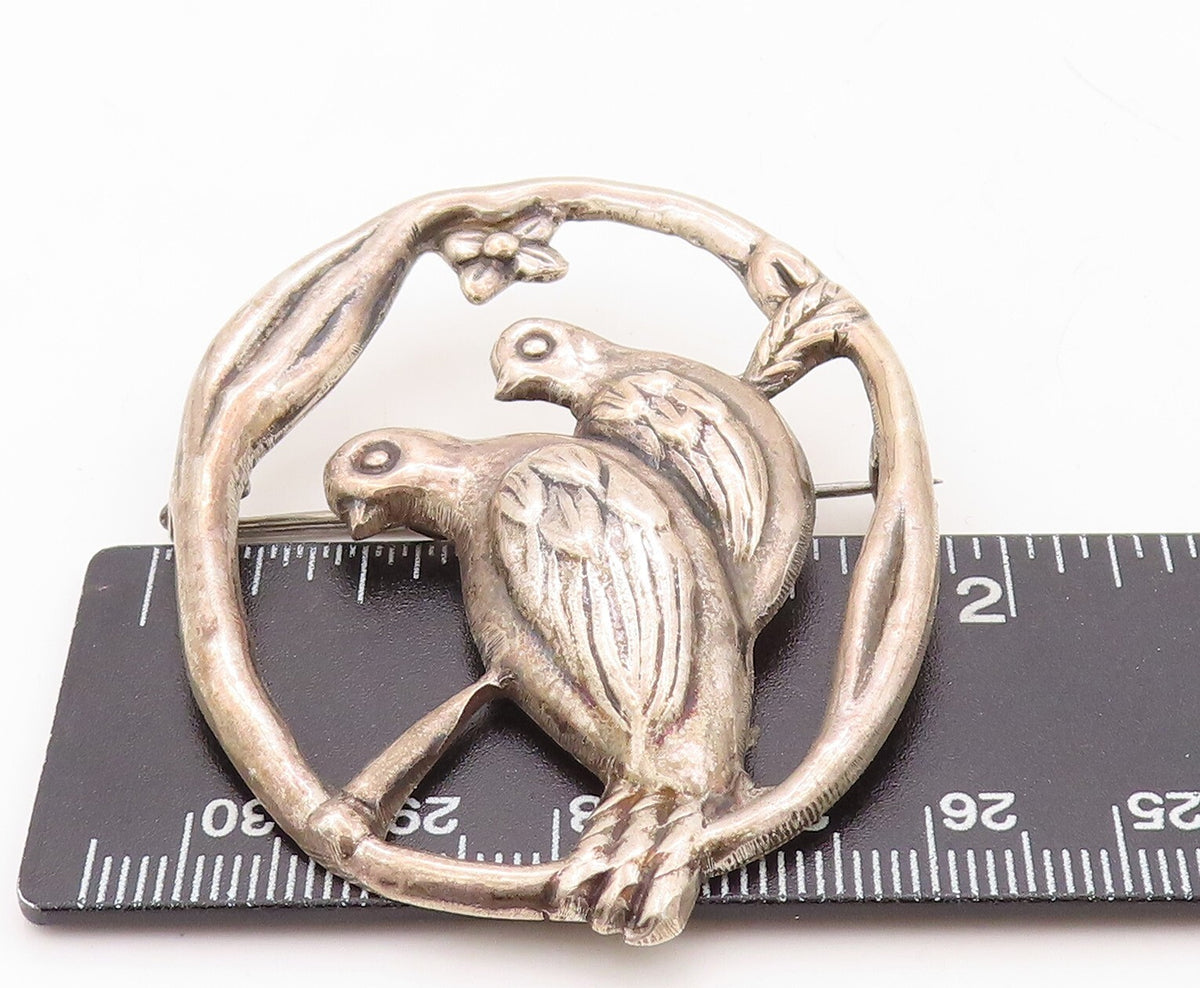 925 Sterling Silver Vintage Brooch Pin MEXICO Solid Cutout Love Birds  BP11261