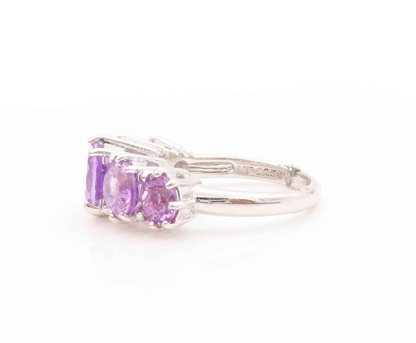 925 Sterling Silver Vintage Ring Round Cut Amethyst 5 Stone Band  Sz 6  RG32728