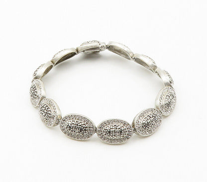 925 Silver  Vintage Genuine Black & White Diamonds Chain Bracelet  BT5983