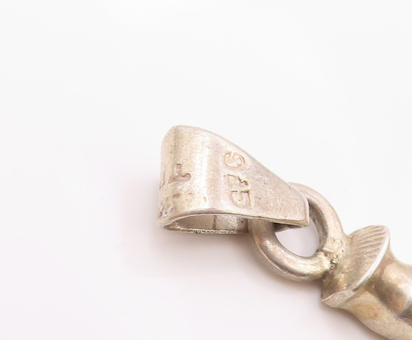 925 Sterling Silver  Vintage Shiny Bamboo Religious Cross Pendant  PT19291