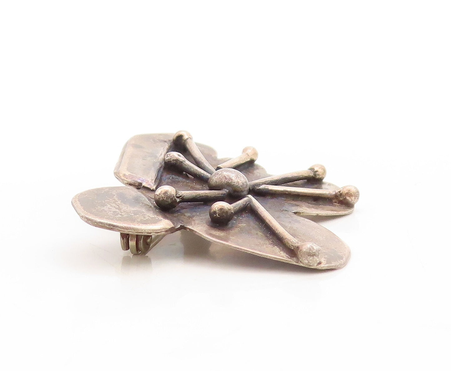 925 Sterling Silver Vintage Brooch Pin Dark Tone Brutalist Design Carved BP11392