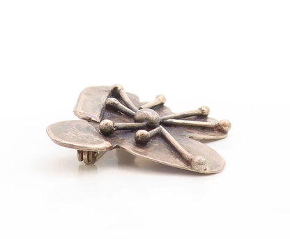 925 Sterling Silver Vintage Brooch Pin Dark Tone Brutalist Design Carved BP11392