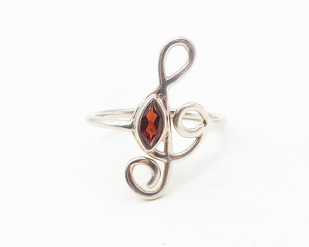 925 Sterling Silver  Marquise Cut Garnet Treble Clef Band Ring Sz 7  RG11322