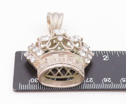 925 Sterling Silver  Vintage Cubic Zirconia Royal Crown Motif Pendant  PT15843