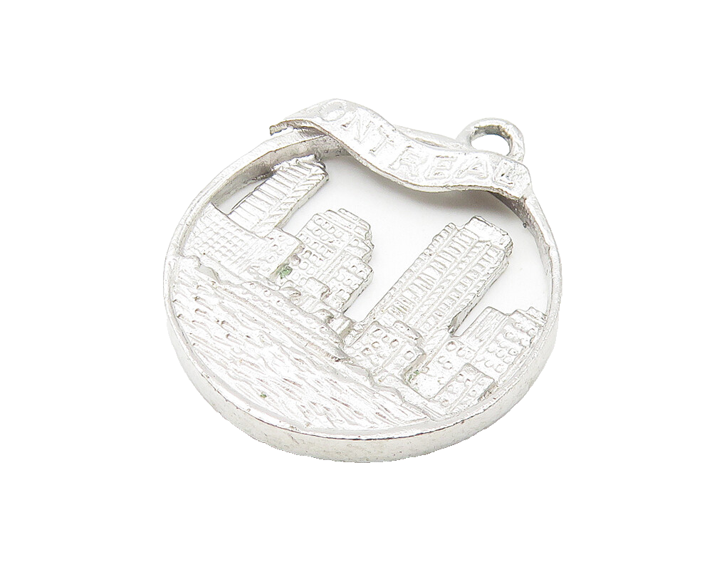 925 Sterling Silver  Vintage Shiny Montreal City Scene Drop Pendant  PT8723