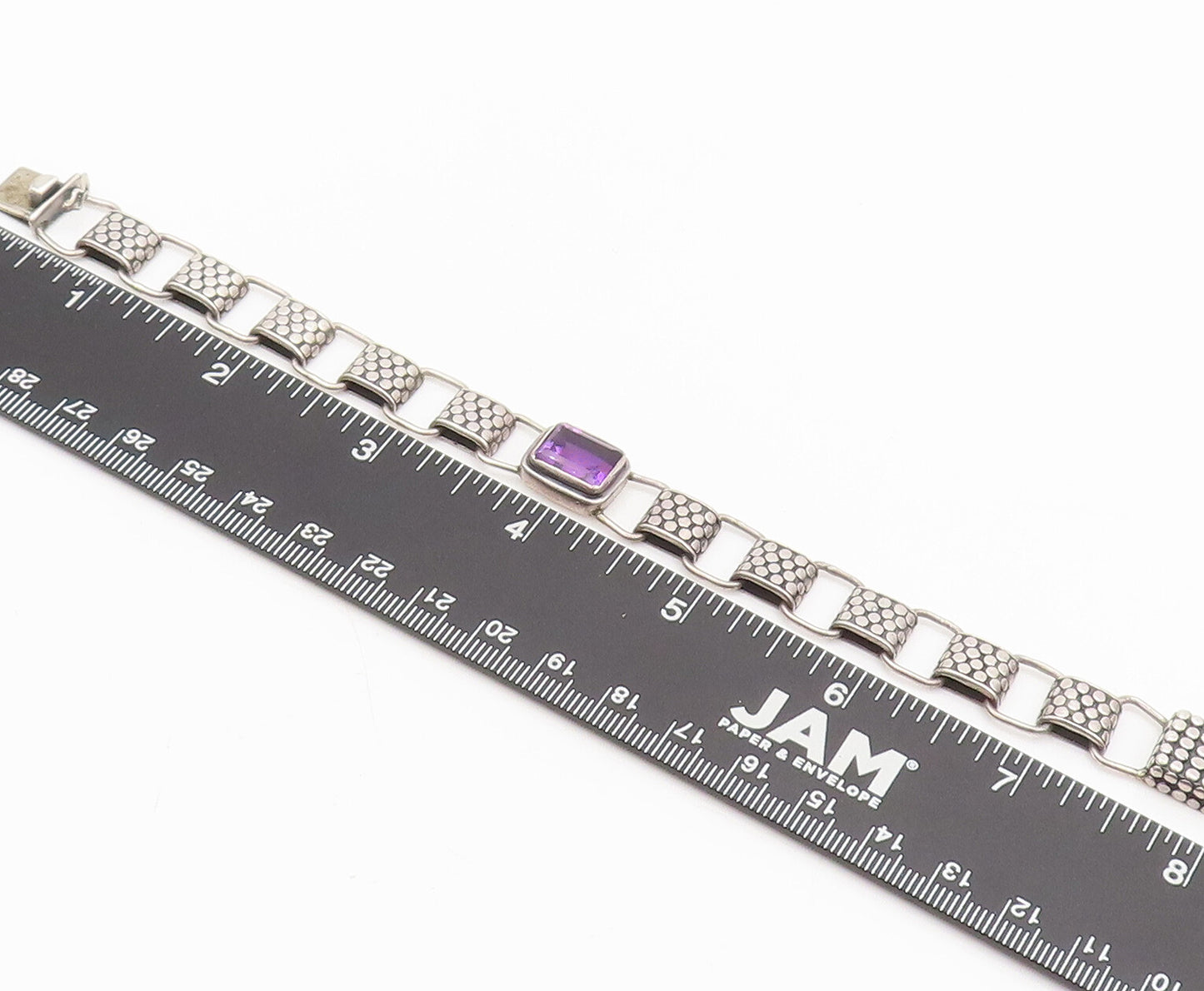 925 Sterling Silver Vintage Large Amethyst Bubble Etched Bracelet  BT10074
