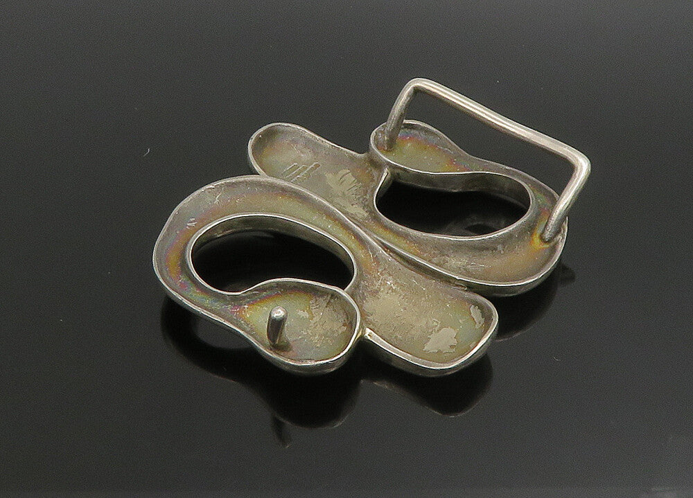 925 Sterling Silver  Vintage Shiny Heavy Modernist Belt Buckle  TR3178