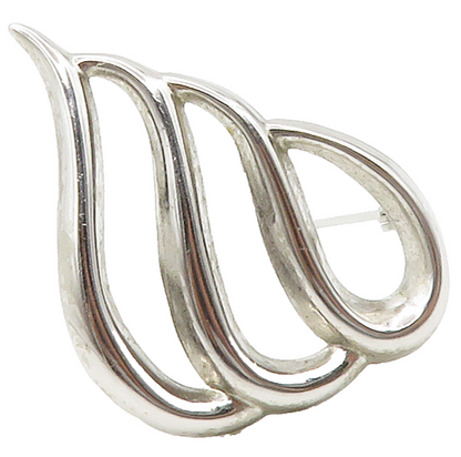 BEAU 925 Sterling Silver  Vintage Shiny Smooth Open Design Brooch Pin  BP5868