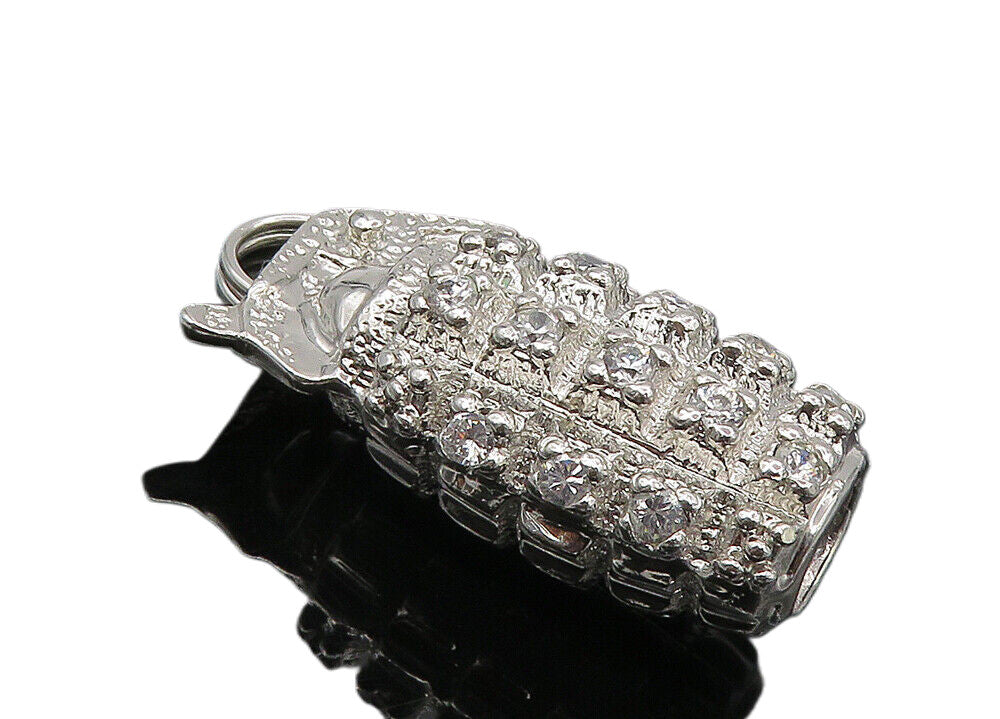 925 Sterling Silver  Vintage Shiny Cubic Zirconia Hand Grenade Pendant  PT7254
