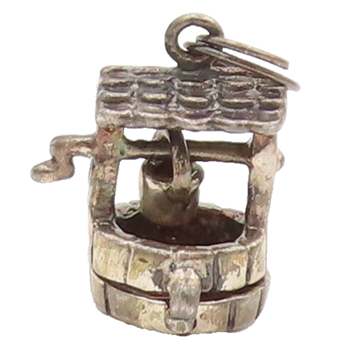 925 Sterling Silver  Vintage Mini 3D Carved Water Well Pendant  PT22230