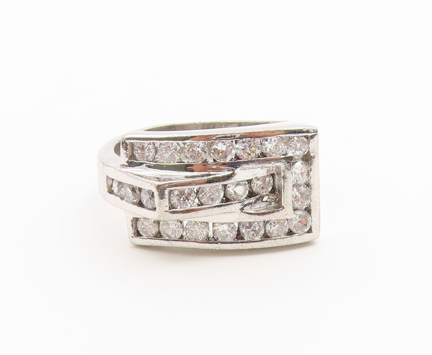 925 Sterling Silver Vintage Ring Classic CZ Geometric Wide Band  Sz 12  RG36929