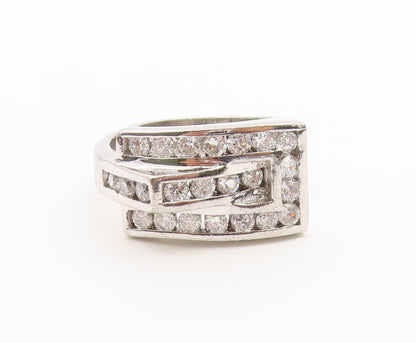 925 Sterling Silver Vintage Ring Classic CZ Geometric Wide Band  Sz 12  RG36929