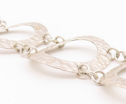 925 Sterling Silver  Vintage Shiny Hammered Oval Link Chain Bracelet  BT3109