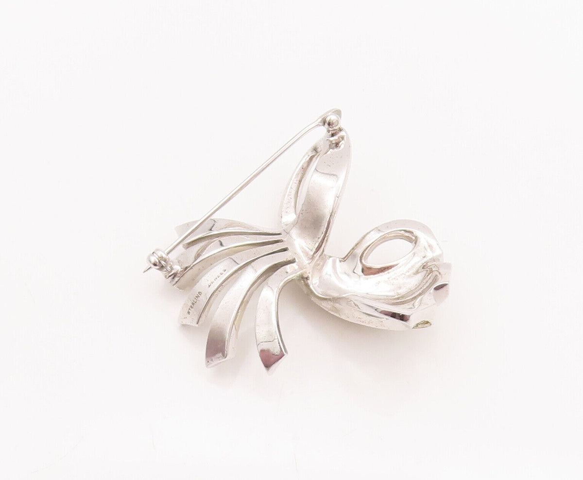 925 Sterling Silver Vintage Brooch Pin DEWEES Topaz Inlay Swirl Carved  BP10856