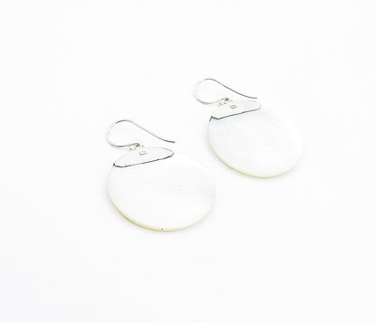 925 Sterling Silver  Mother Of Pearl Floral Carved Dangle Earrings  EG3085