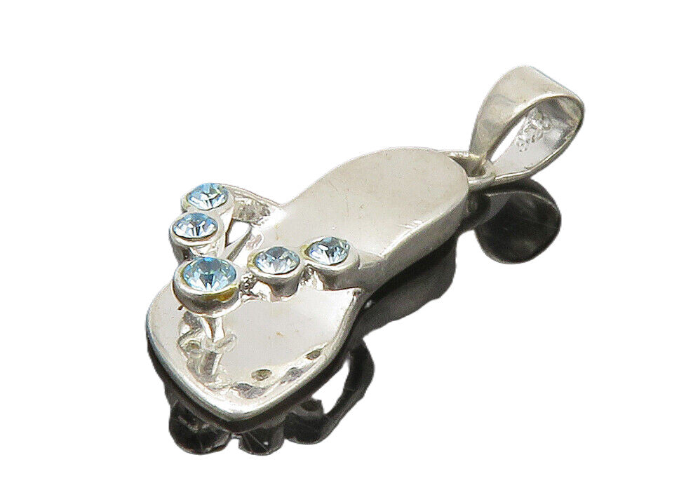 925 Sterling Silver  Vintage Blue Topaz Flip Flop Sandal Motif Pendant PT11429