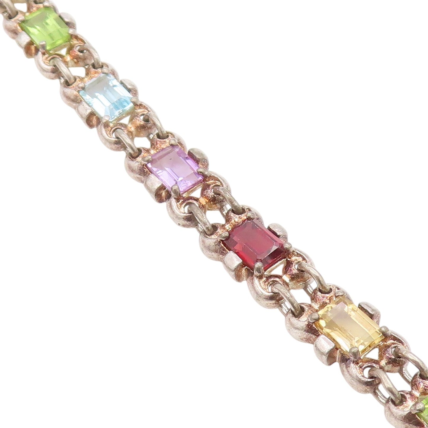 925 Sterling Silver Vintage Bracelet Elegant Multi Gemstone Link Chain  BT11691