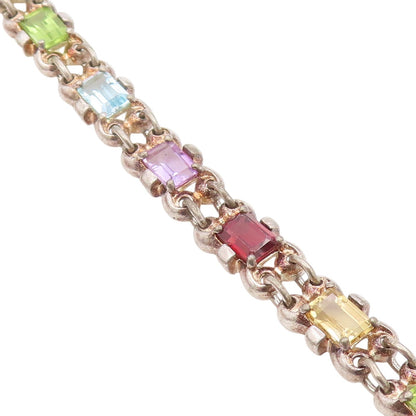 925 Sterling Silver Vintage Bracelet Elegant Multi Gemstone Link Chain  BT11691
