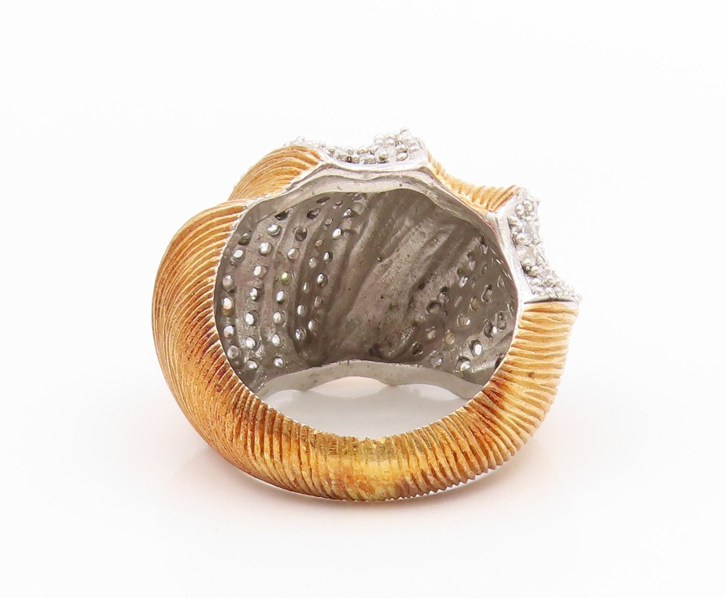 925 Sterling Silver Vintage Ring Two Tone CZ Ribbed Dome Band  Sz 7.5  RG35621