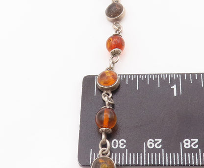 925 Sterling Silver Vintage Bracelet Mini Round Cabochon Amber Links  BT10431