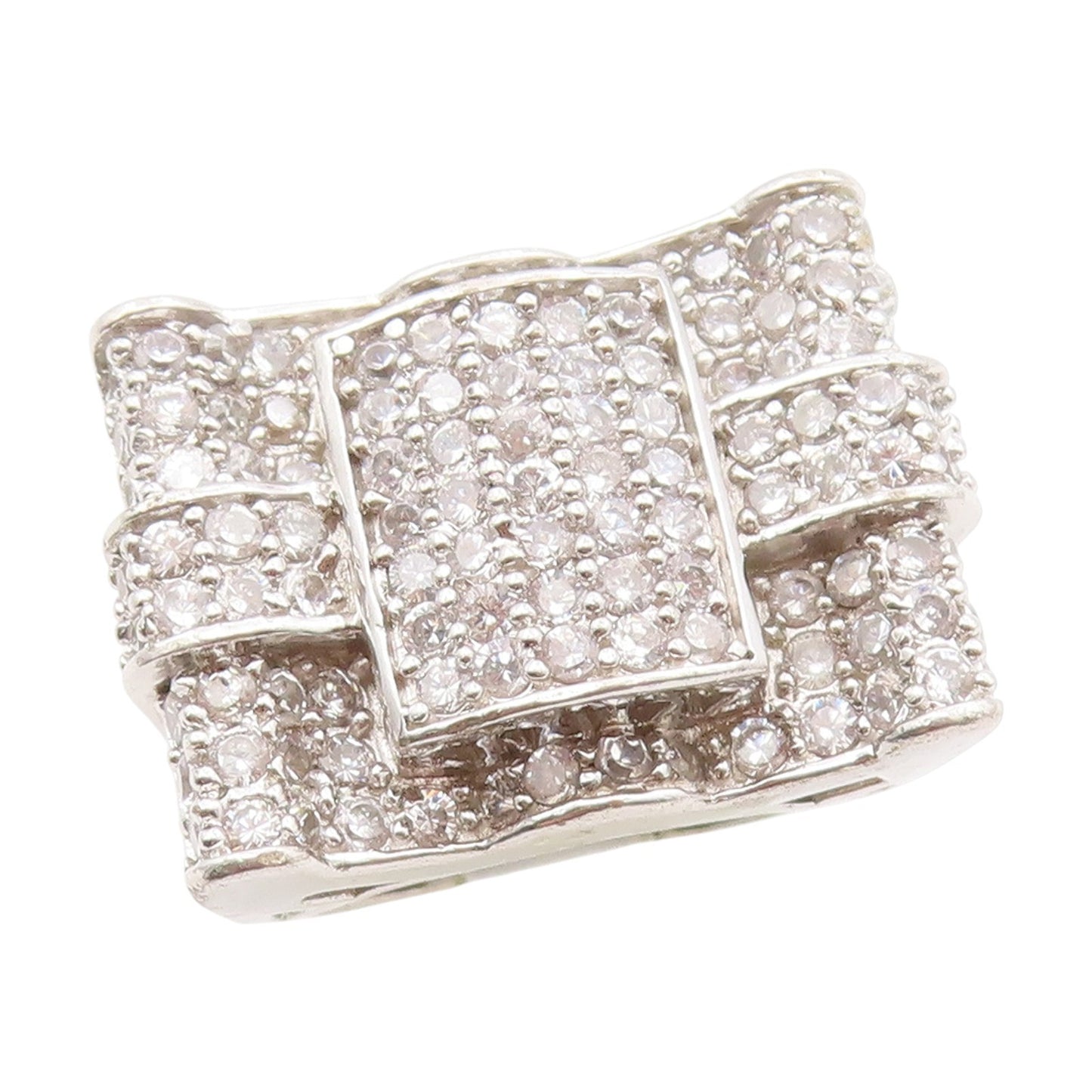 925 Sterling Silver Vintage Ring Round CZ Clustered Buckle Band  Sz 7  RG34328
