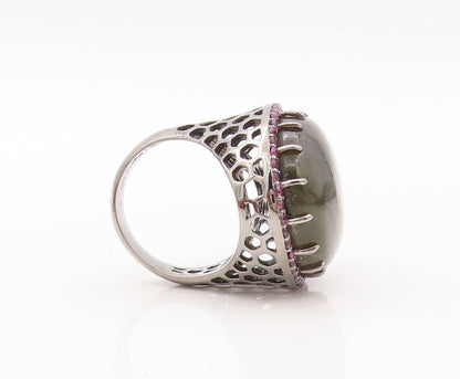 925 Sterling Silver Vintage Ring Oval Alexandrite Halo Pink Topaz  Sz 7  RG30183
