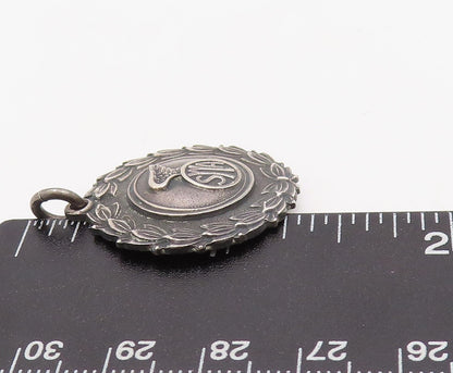925 Sterling Silver Vintage Pendant Antique Dark Tone Floral Carved  PT23534