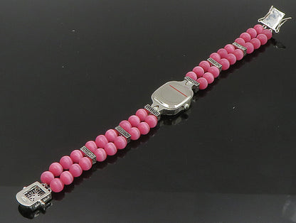 925 Sterling Silver  Beaded Cat's Eye & Marcasite Watch Bracelet  BT1022