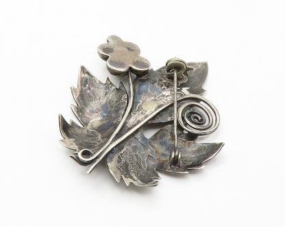 MEXICO 925 Silver  Vintage Dark Tone Grape Leaf Motif Brooch Pin  BP5520