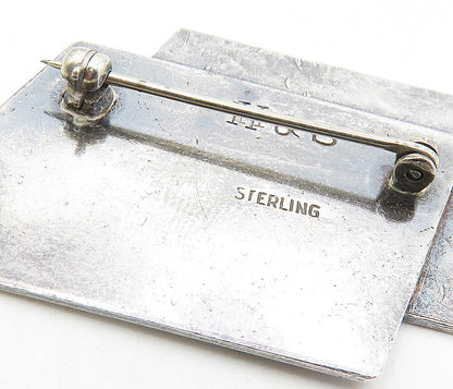 H&S 925 Sterling Silver  Vintage Dark Tone Hammered Square Brooch Pin  BP3313