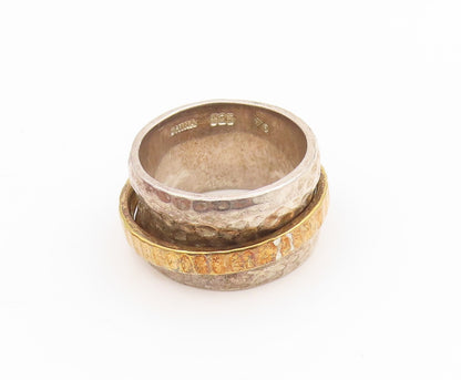 925 Sterling Silver Vintage Ring Two Tone Hammered Spinner Band  Sz 7  RG34561