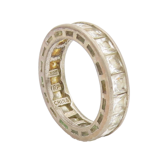 925 Sterling Silver Vintage Ring Minimalist Inlay Topaz 360 Band Sz 9  RG27821