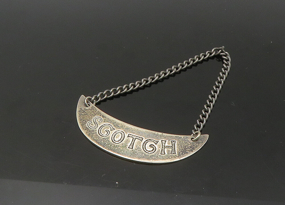 925 Sterling Silver  Vintage Oxidized Scotch Bottle Label Tag   TR3094