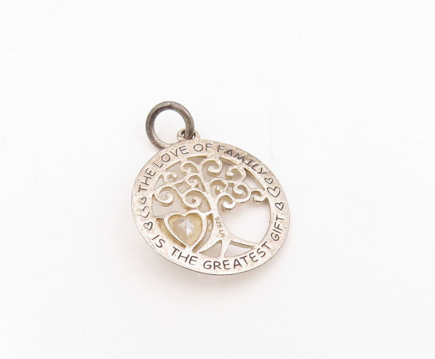 925 Sterling Silver Vintage Pendant Heart Shaped Topaz Tree Of Life  PT25364